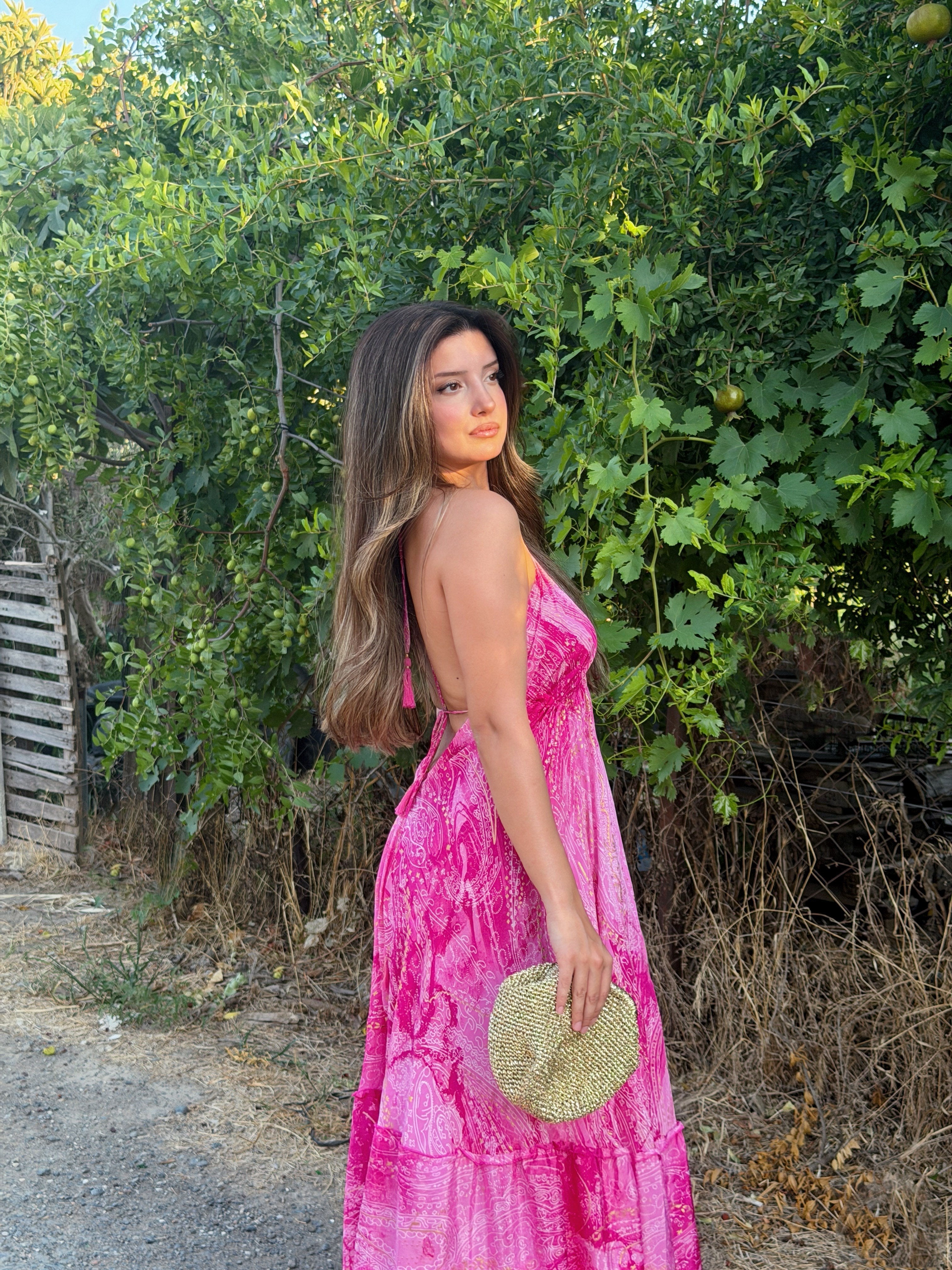Desenli Pembe Yazlık Elbise