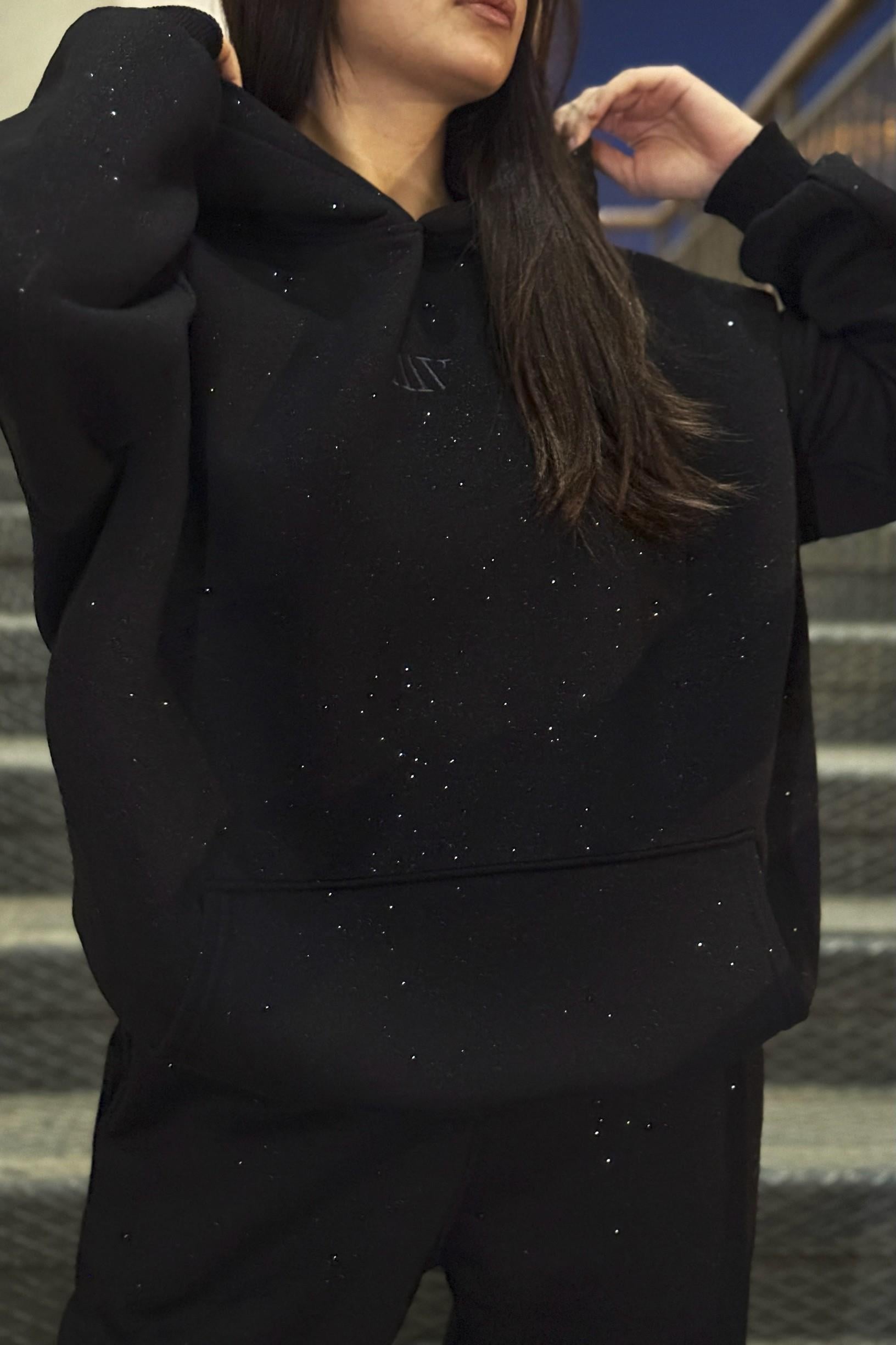 Siyah Simli Sweatshirt