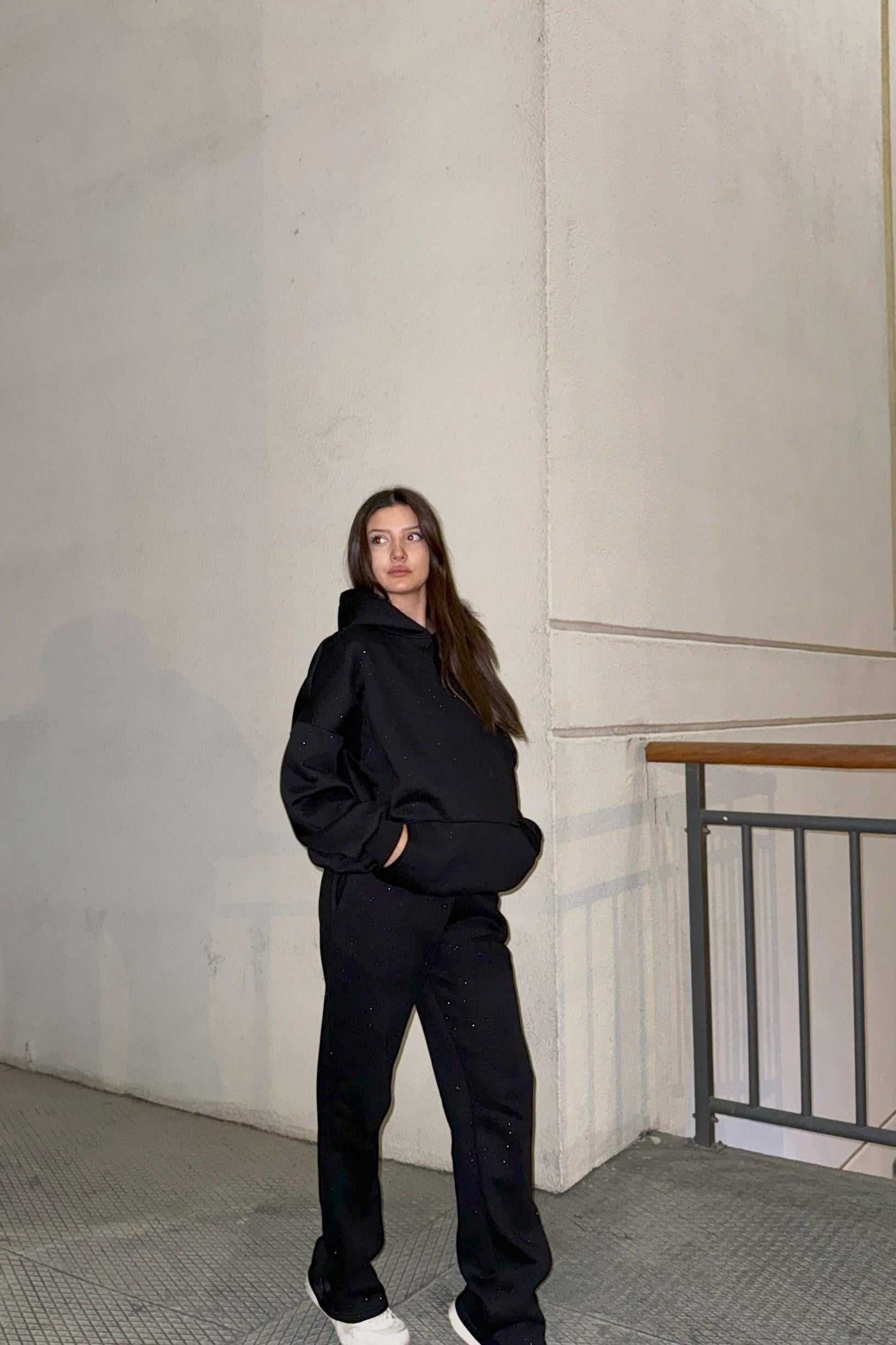 Siyah Simli Sweatshirt
