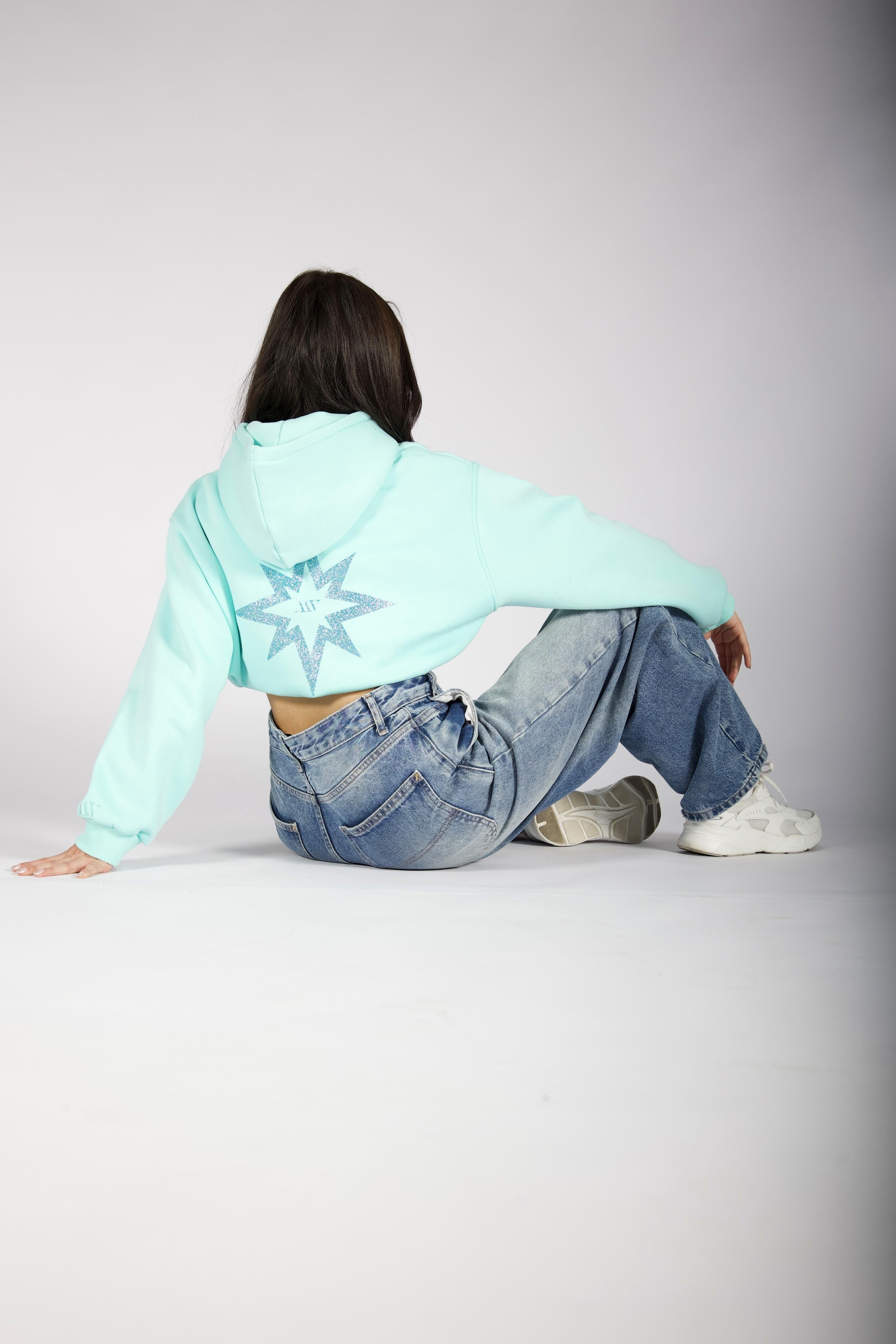 Starlite Mint Yeşil Crop Sweatshirt