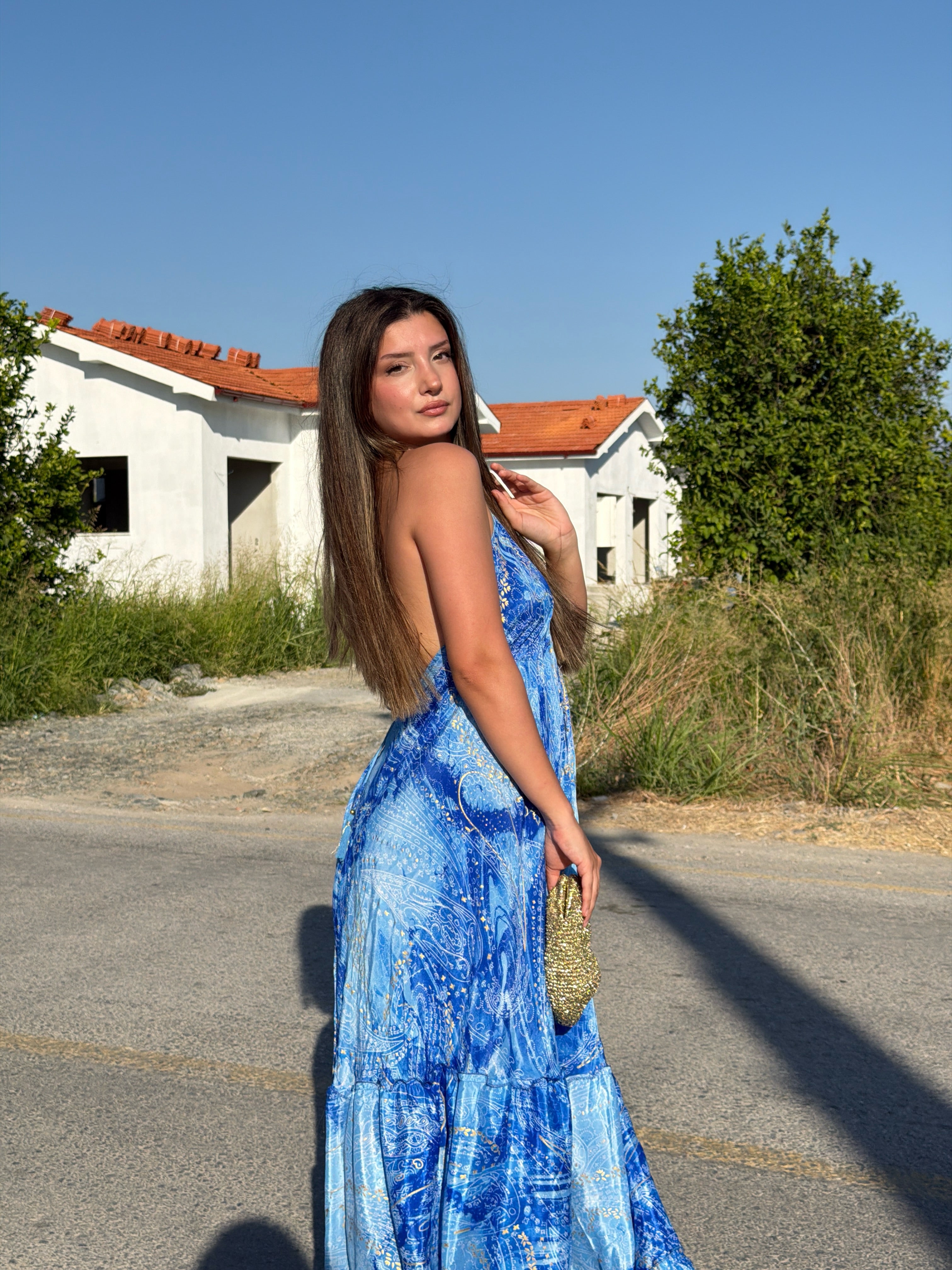 Desenli İpek Yazlık Elbise