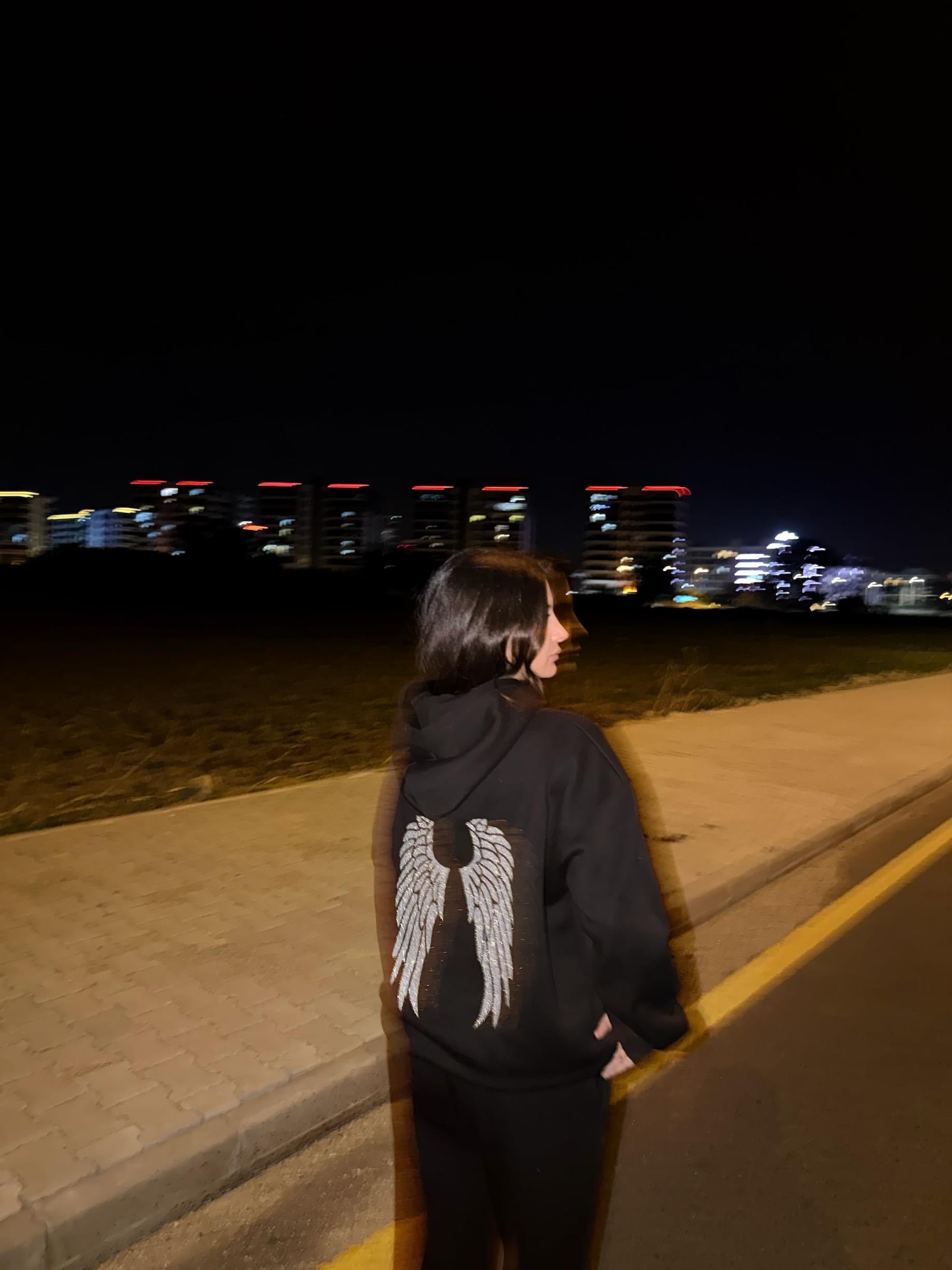 Sim Baskı Angel Siyah Sweatshirt