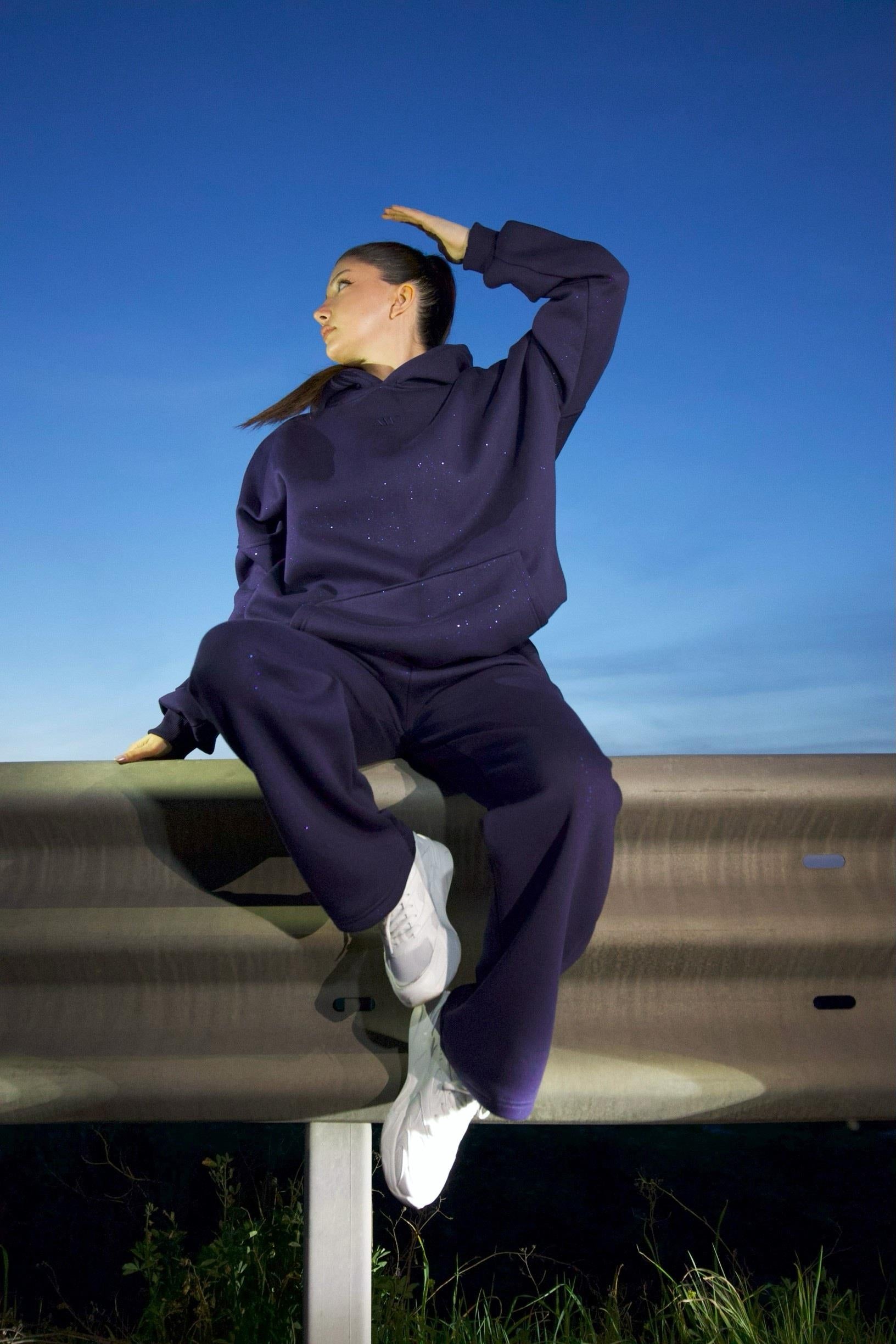 Simli İndigo Mavi Sweatshirt