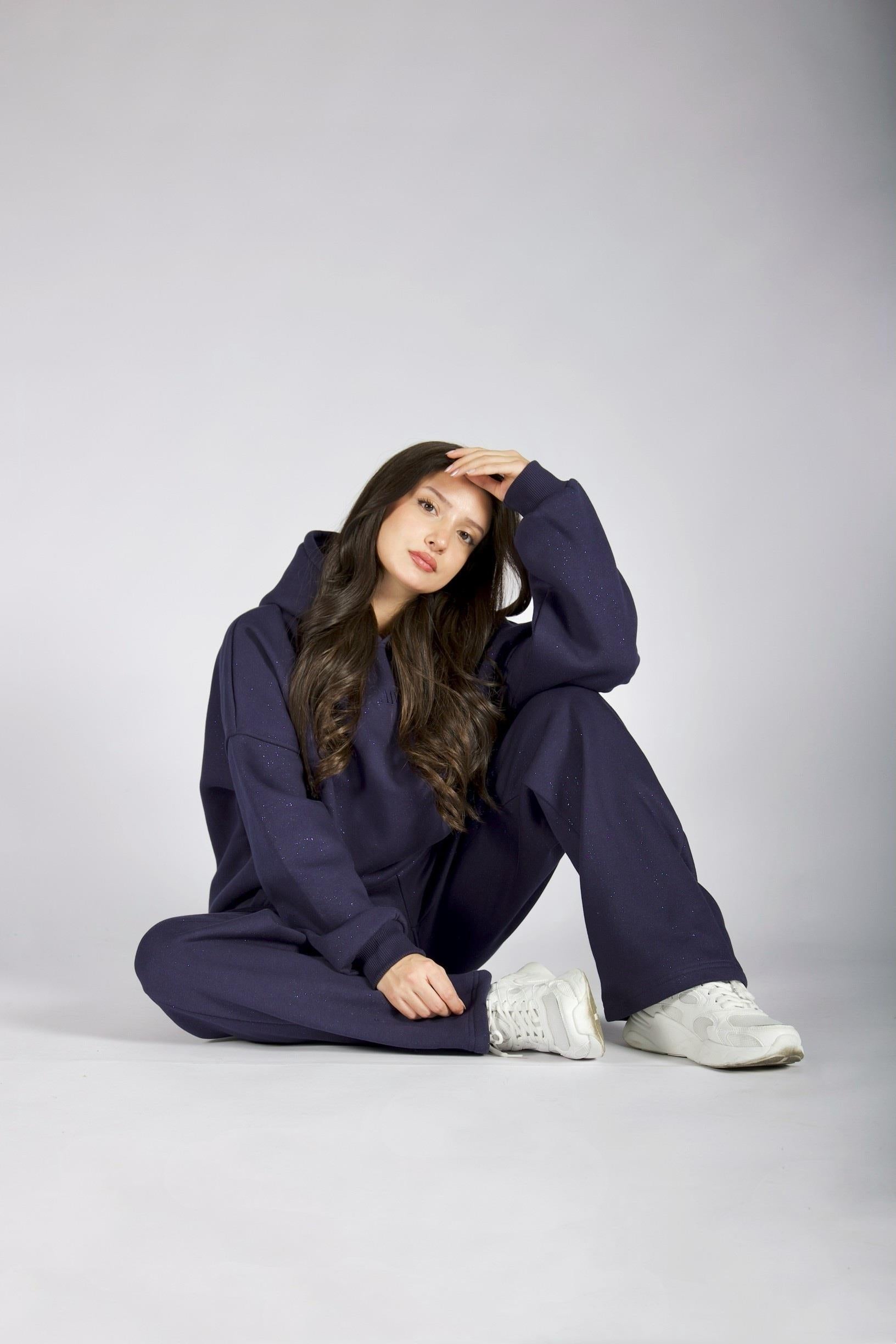 Simli İndigo Mavi Sweatshirt