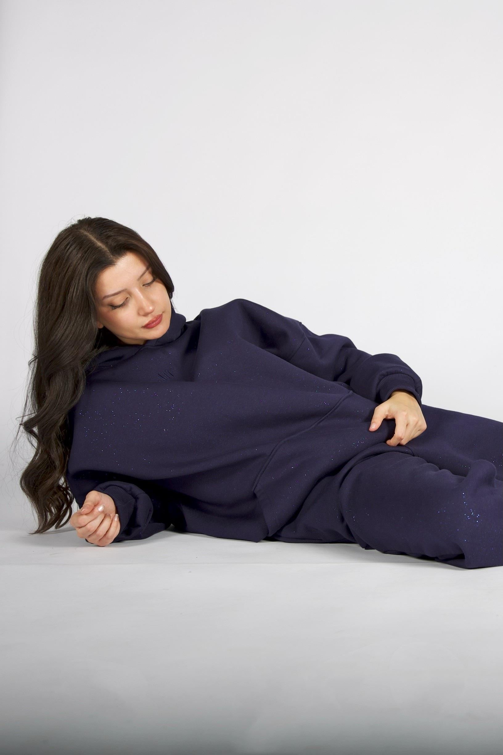 Simli İndigo Mavi Sweatshirt
