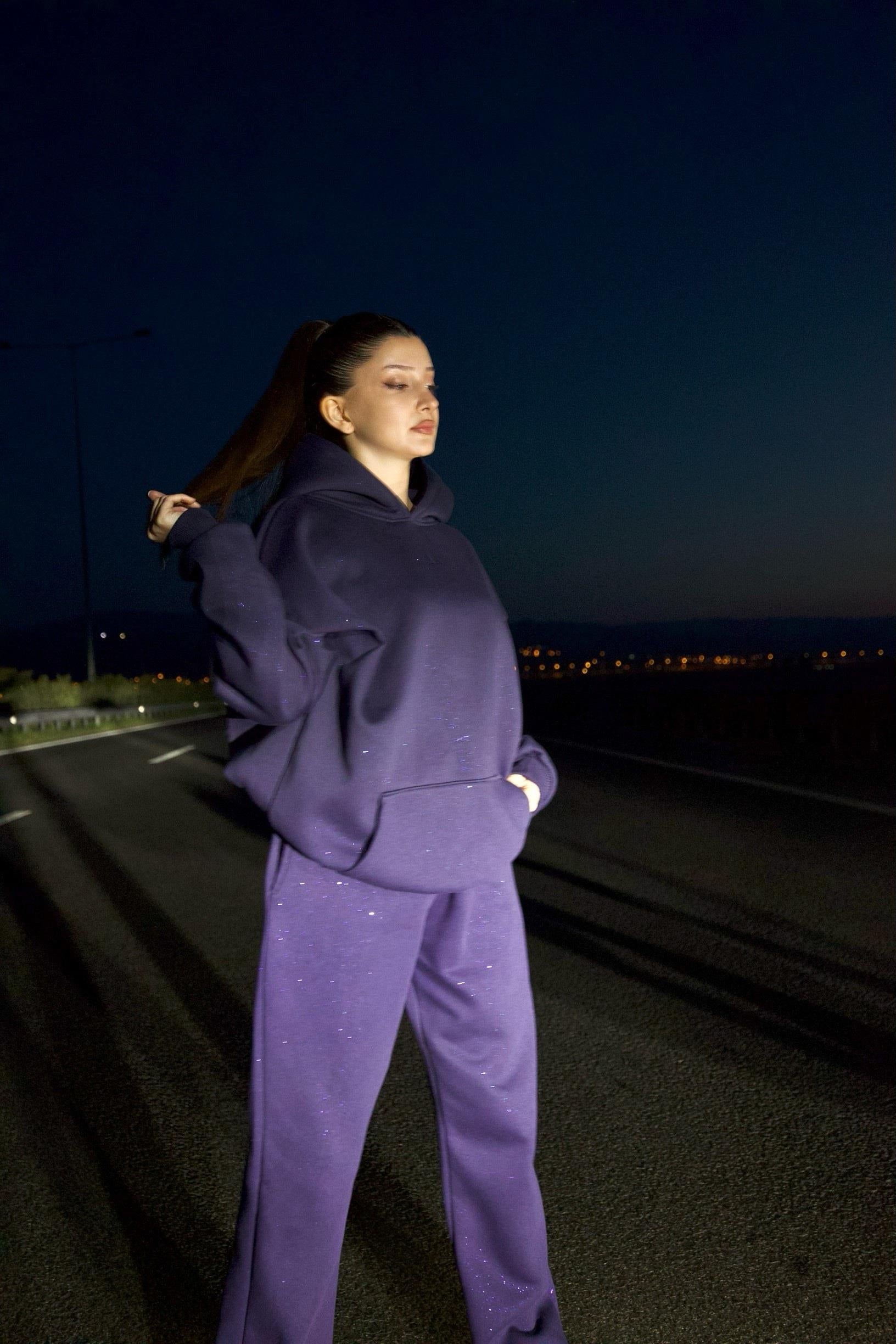 Simli İndigo Mavi Sweatshirt