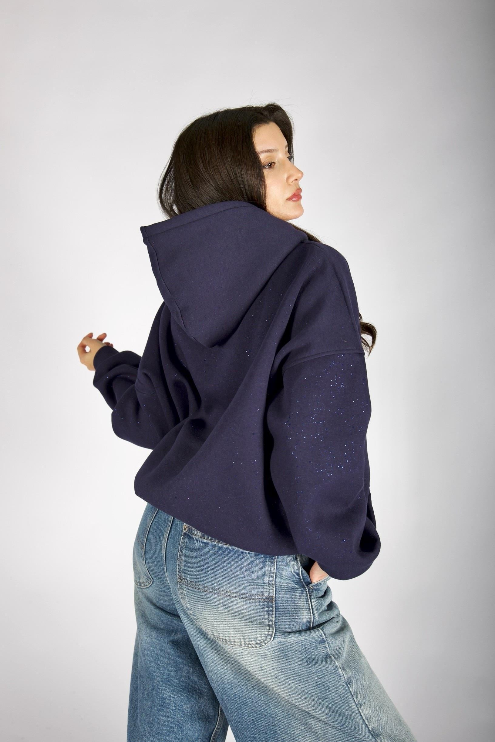 Simli İndigo Mavi Sweatshirt