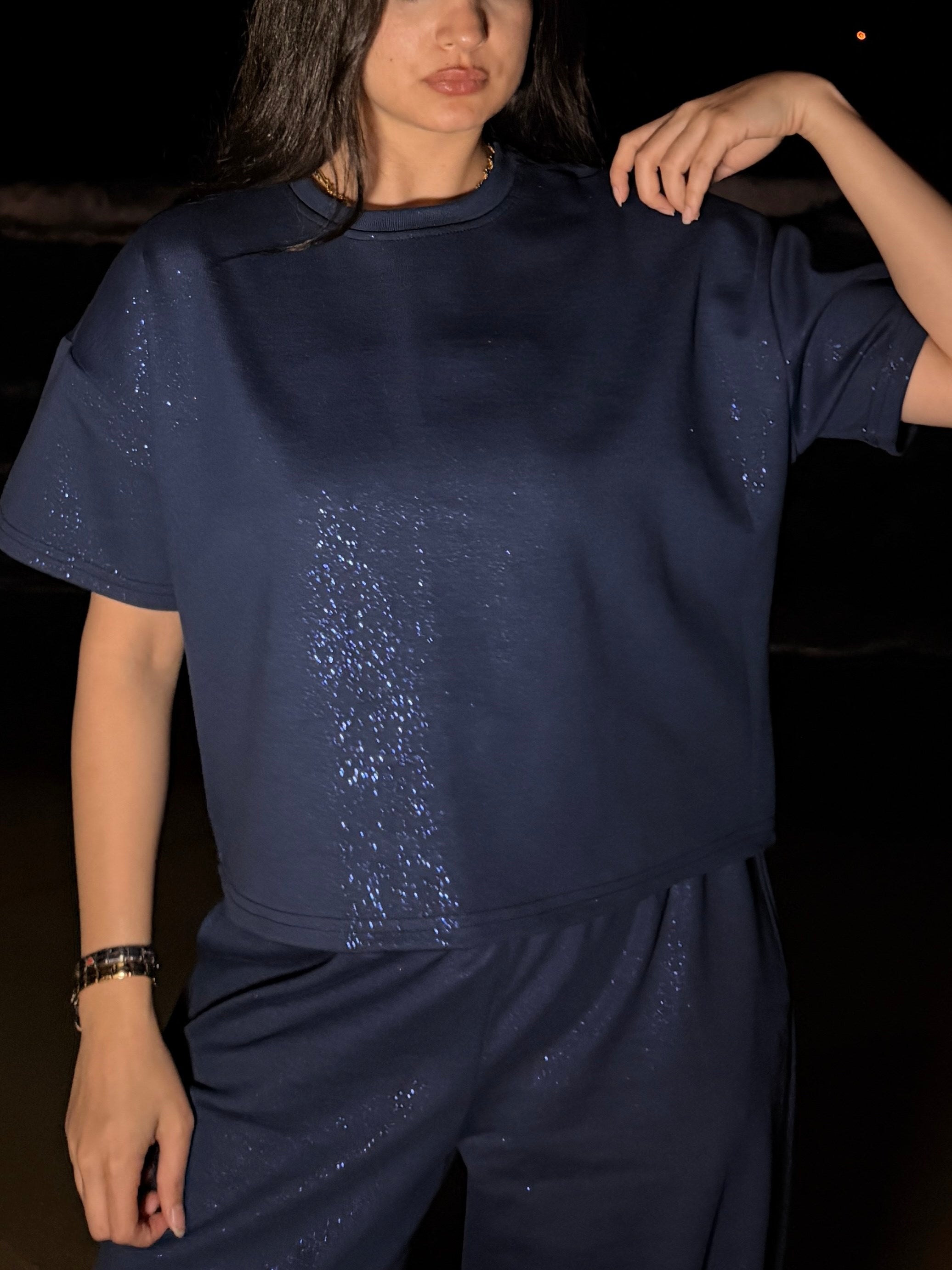 Simli İndigo T-Shirt