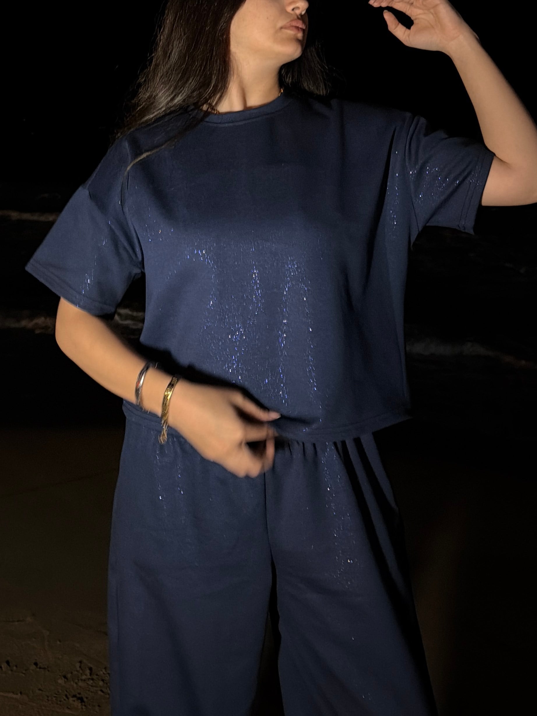 Simli İndigo T-Shirt