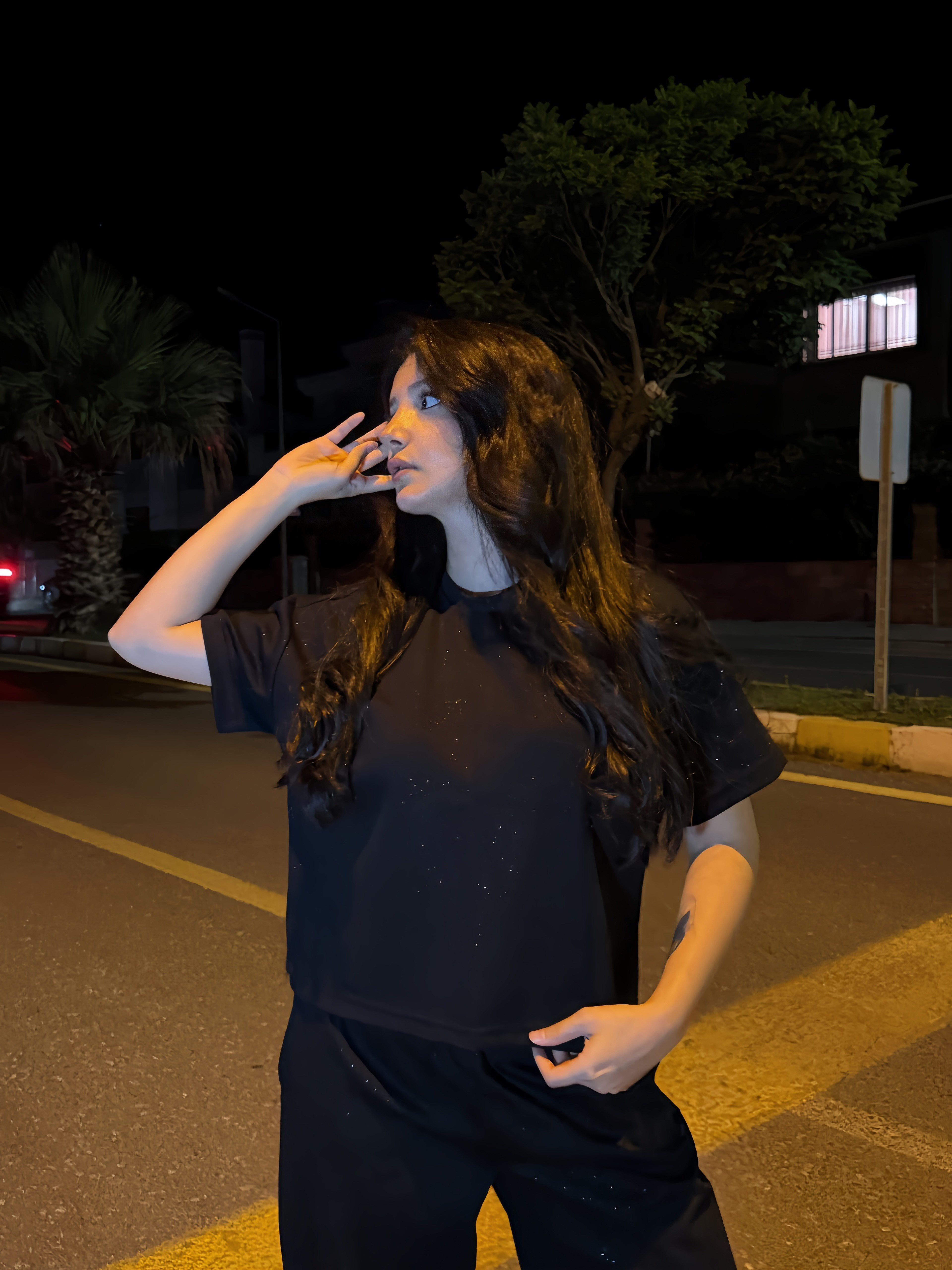 Simli Siyah T-shirt