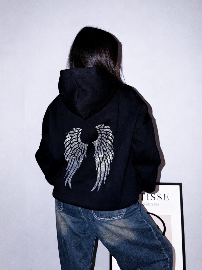 Siyah Taşlı Angel Sweatshirt
